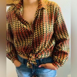 Campus Casual Women’s Vintage Geometric Pattern Button Down Shirt. SKU 282